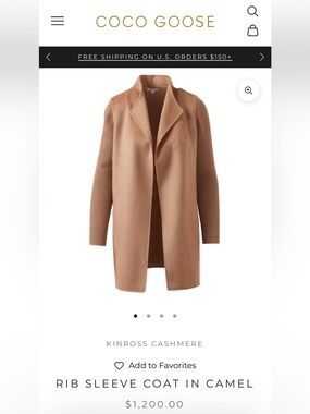 NWOT Kinross Cashmere $1200 wool cashmere blend coat in camel beige